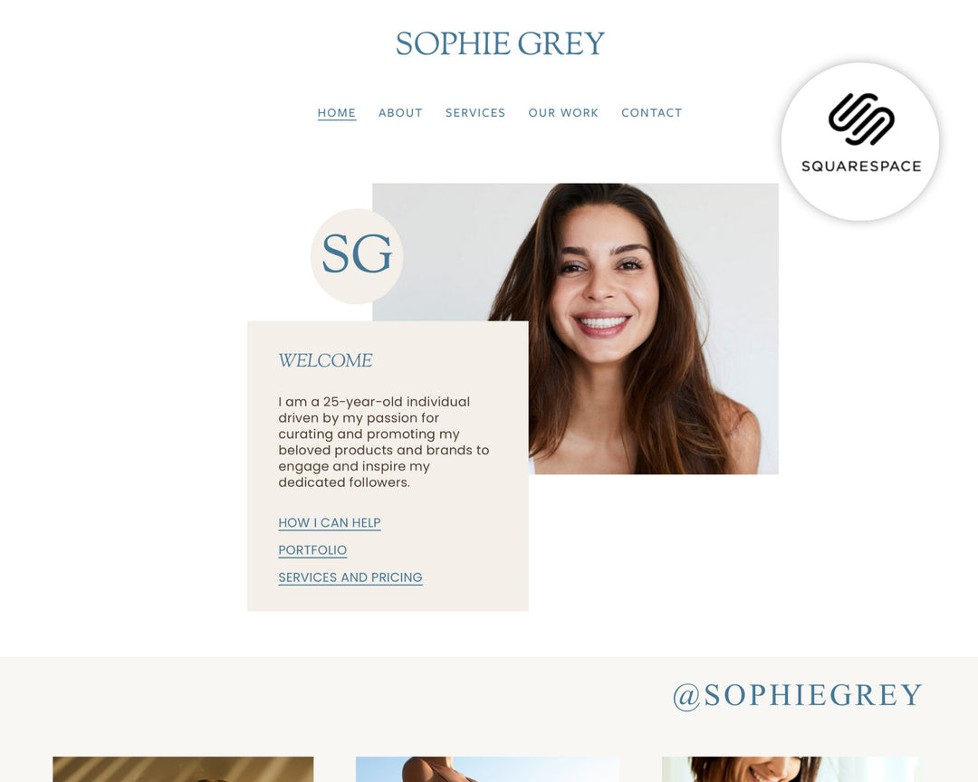 SQUARESPACE Website Template for Social Media Marketing, Graphic Design, Coaches, Blogs, E-Commerce, | SOPHIE GREY Theme | Modern Minimal
