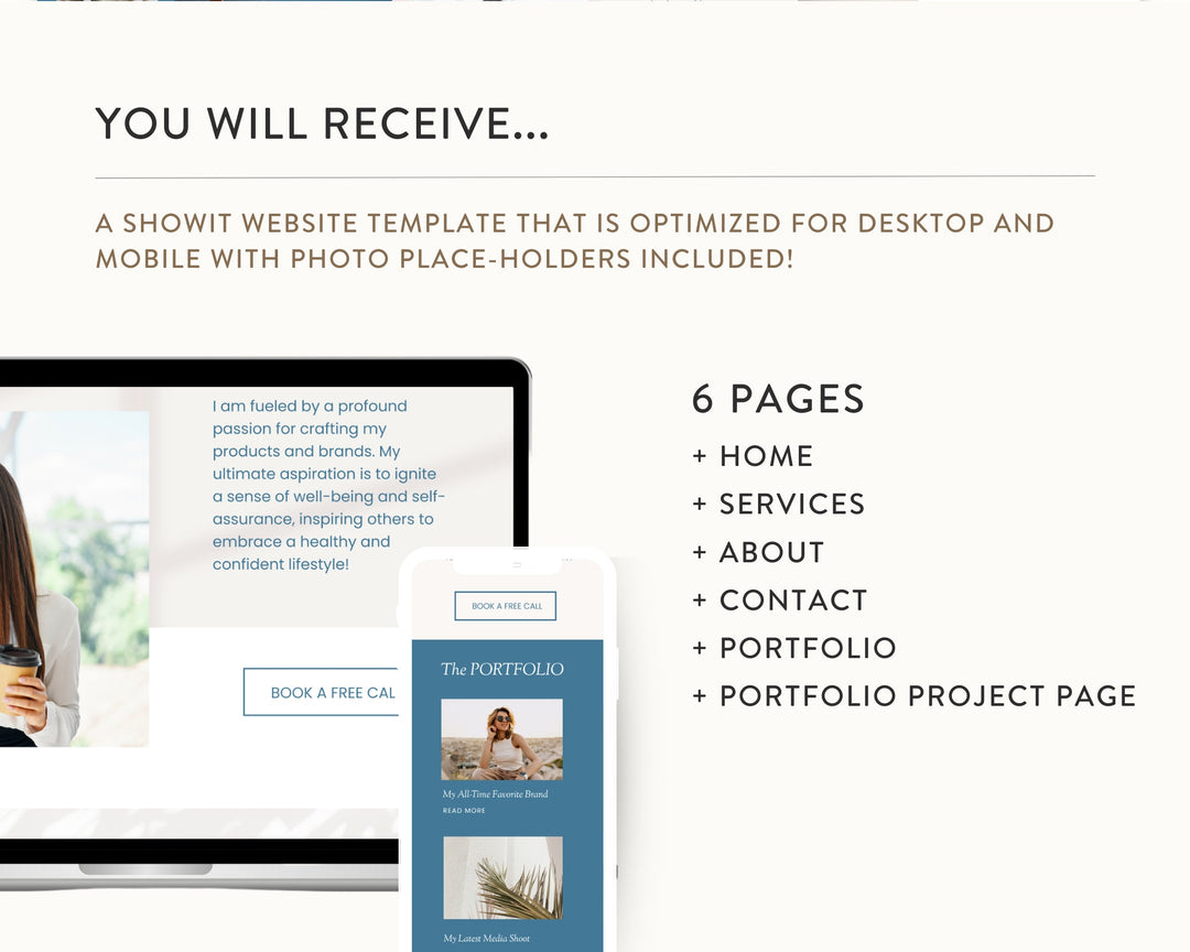 ShowIt Website Template for Social Media Marketing, Graphic Design, Coaches, Blogs, Virtual Assistant | SOPHIE GREY Theme | Modern Minimal