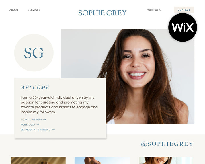 WIX Website Template for Social Media Marketing, Graphic Design, Coaches, Blogs, E-Commerce | SOPHIE GREY Theme | Modern Minimal Neutral