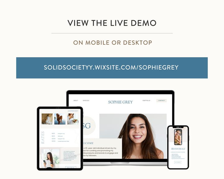 WIX Website Template for Social Media Marketing, Graphic Design, Coaches, Blogs, E-Commerce | SOPHIE GREY Theme | Modern Minimal Neutral