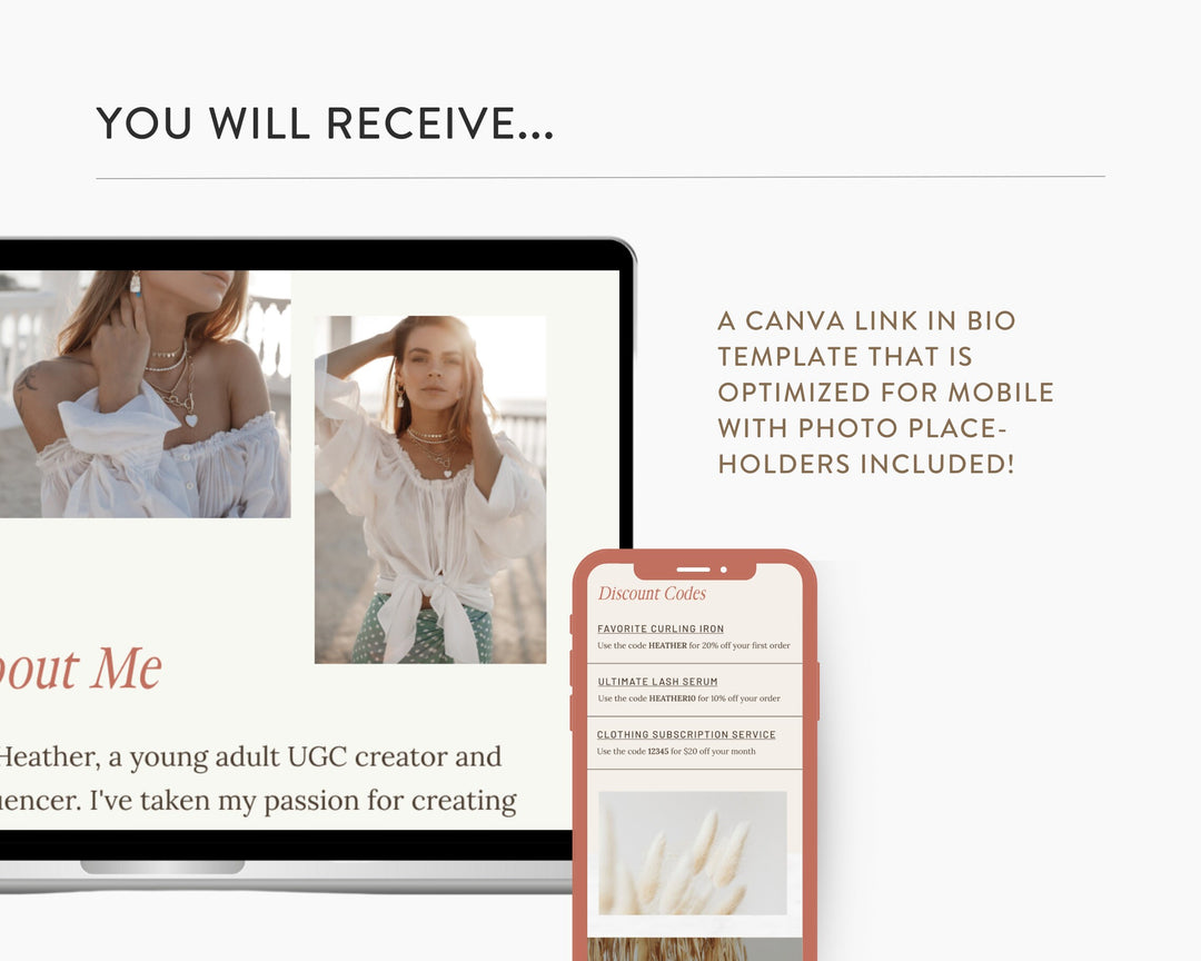 Canva Link in Bio Template for Social Media Marketing, Influencers, Coaches, Blogs, UGC Creators | HEATHER Theme | Modern Minimal