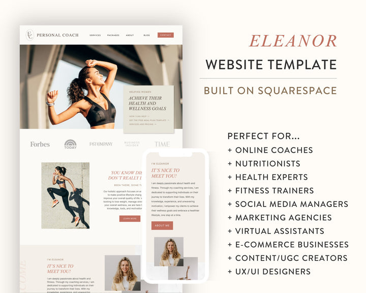 SQUARESPACE Website Template for Social Media Marketing, Graphic Design, Coaches, Blogs, E-Commerce, | ELEANOR Theme | Modern Minimal