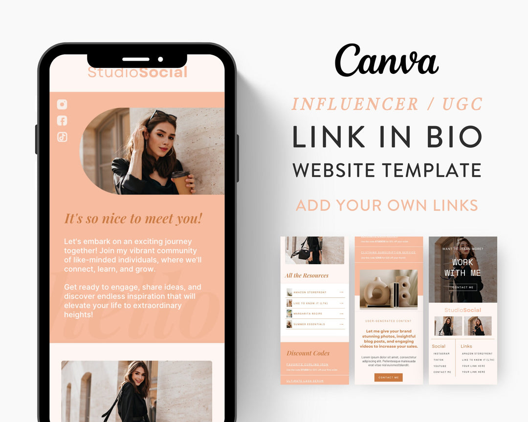 Canva Link in Bio Template for Social Media Marketing, Influencers, Coaches, Blogs, UGC Creators | STUDIO SOCIAL Theme | Modern Minimal
