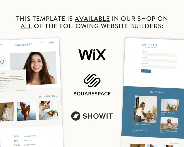 WIX Website Template for Social Media Marketing, Graphic Design, Coaches, Blogs, E-Commerce | SOPHIE GREY Theme | Modern Minimal Neutral