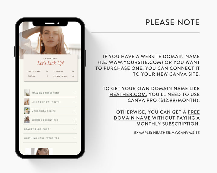 Canva Link in Bio Template for Social Media Marketing, Influencers, Coaches, Blogs, UGC Creators | HEATHER Theme | Modern Minimal