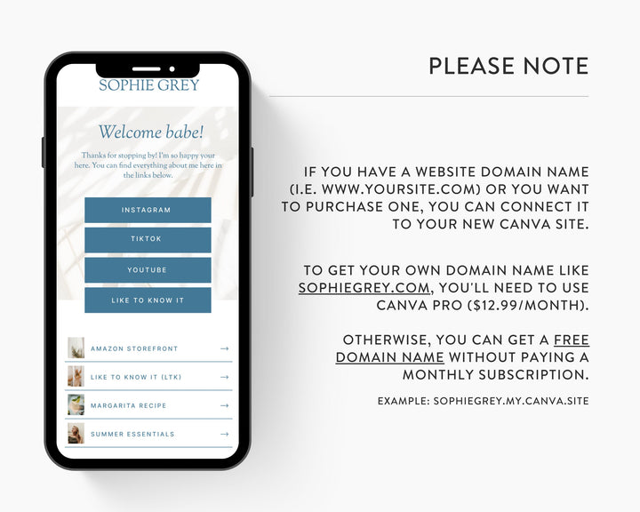 Canva Link in Bio Template for Social Media Marketing, Influencers, Coaches, Blogs, UGC Creators | SOPHIE GREY Theme | Modern Minimal