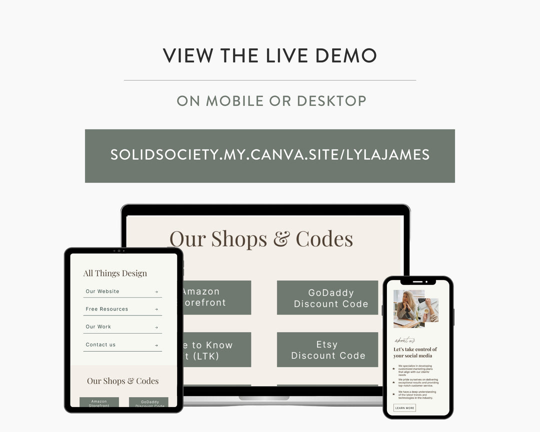 Canva Link in Bio Template for Social Media Marketing, Influencers, Coaches, Blogs, UGC Creators | LYLA JAMES Theme | Modern Minimal