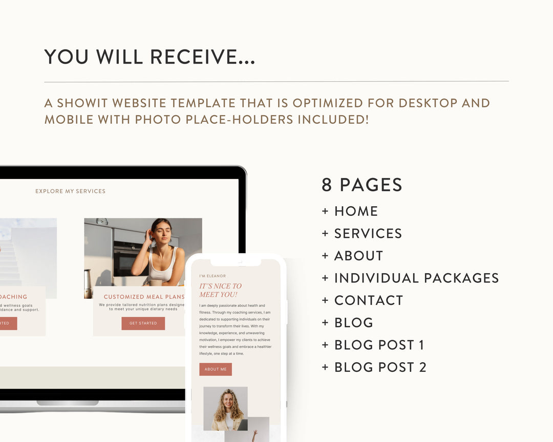 ShowIt Website Template for Social Media Marketing, Graphic Design, Coaches, Trainers, Virtual Assistant | ELEANOR Theme | Modern Minimal