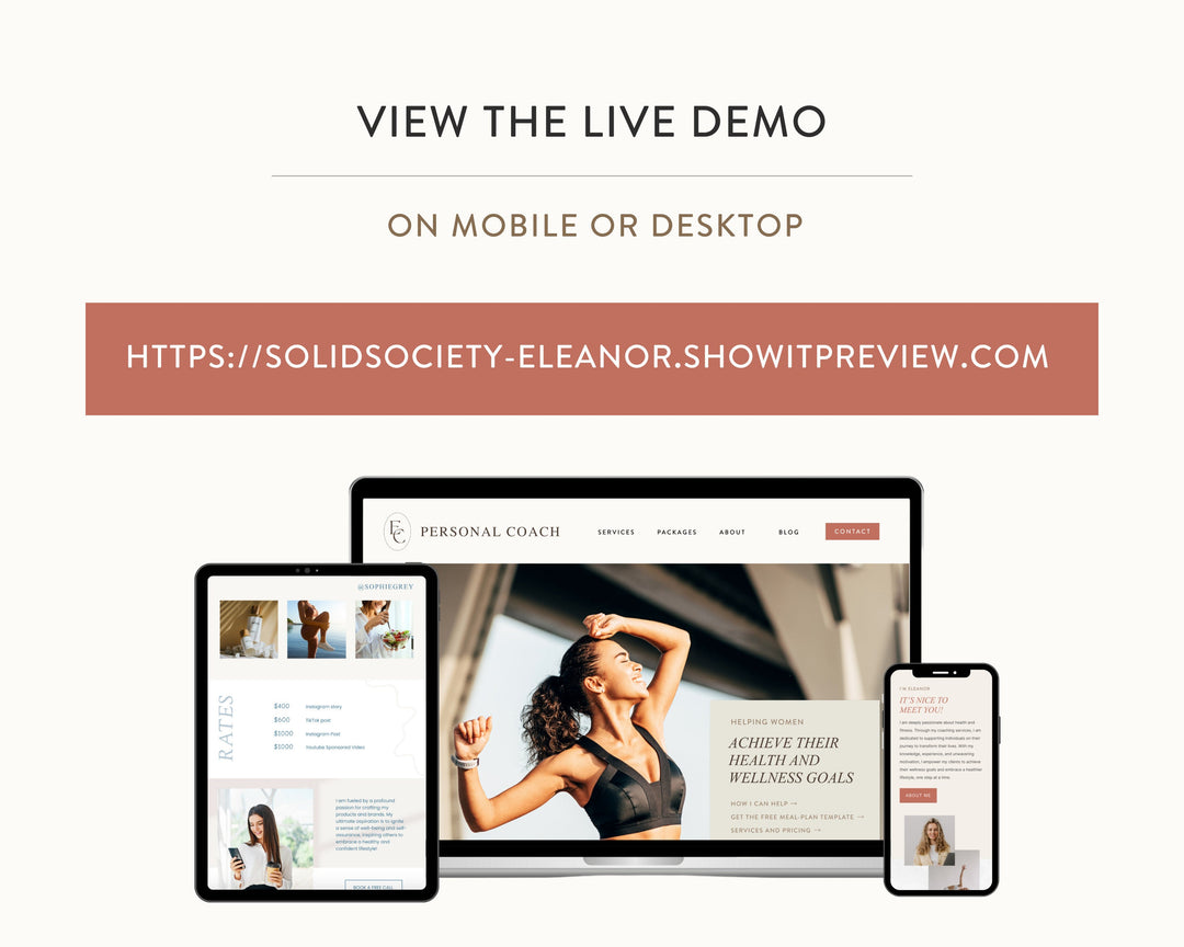 ShowIt Website Template for Social Media Marketing, Graphic Design, Coaches, Trainers, Virtual Assistant | ELEANOR Theme | Modern Minimal
