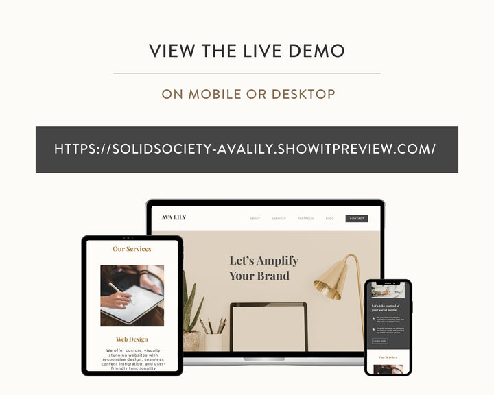 ShowIt Website Template for Social Media Marketing, Graphic Design, Coaches, Blogs, Virtual Assistant | AVA LILY Theme | Modern Minimal