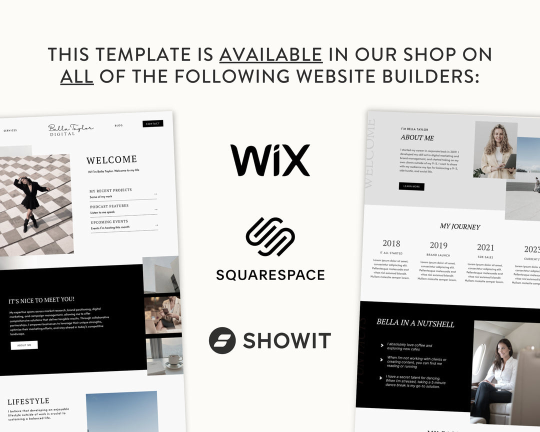 ShowIt Website Template for Social Media Marketing, Graphic Design, Coaches, Blogs, Photography | BELLA TAYLOR Theme | Modern Minimal