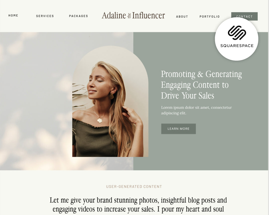 SQUARESPACE Website Template for Social Media Marketing, Graphic Design, Influencers, Blogs, E-Commerce, | ADALINE Theme | Modern Minimal