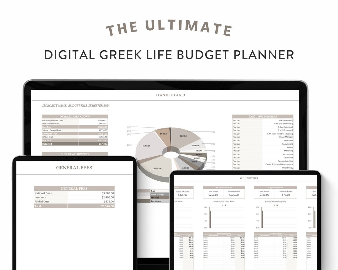 Ultimate Greek Life Budget Planner Digital Template | Google Sheets, Sorority & Fraternity Finance Tracker