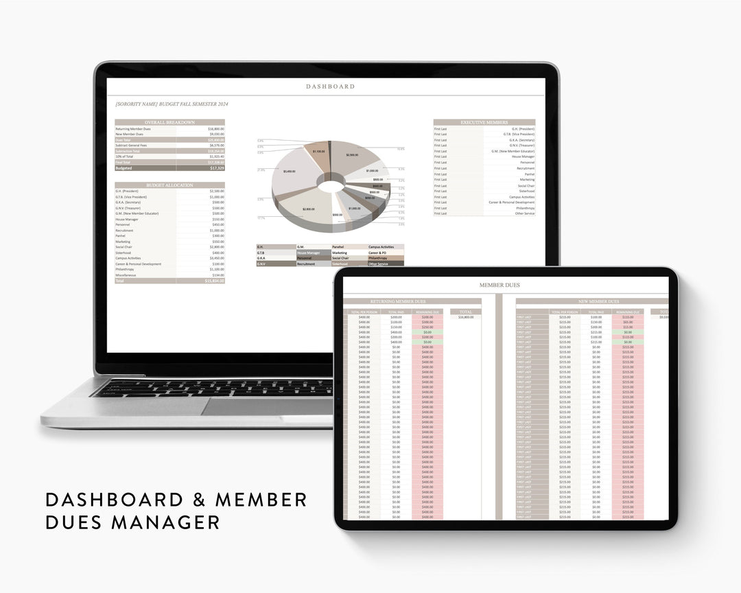 Greek Life Budget Planner & Content Calendar Bundle | Google Sheets, Sorority + Fraternity Finance Tracker