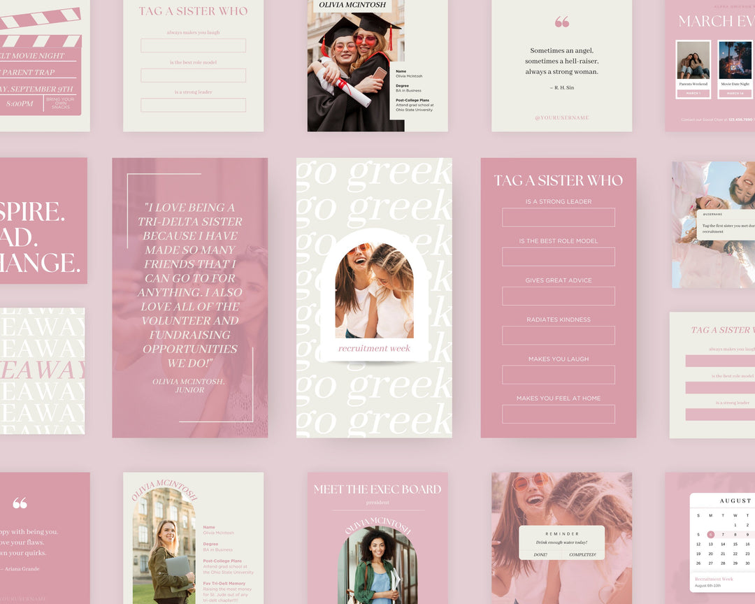 Greek Life Social Media Template Bundle | PINK, Editable on Canva, Digital Template Download, Sorority Templates