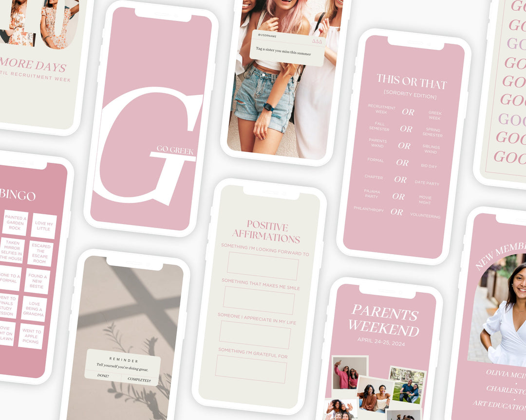 Greek Life Social Media Template Bundle | PINK, Editable on Canva, Digital Template Download, Sorority Templates