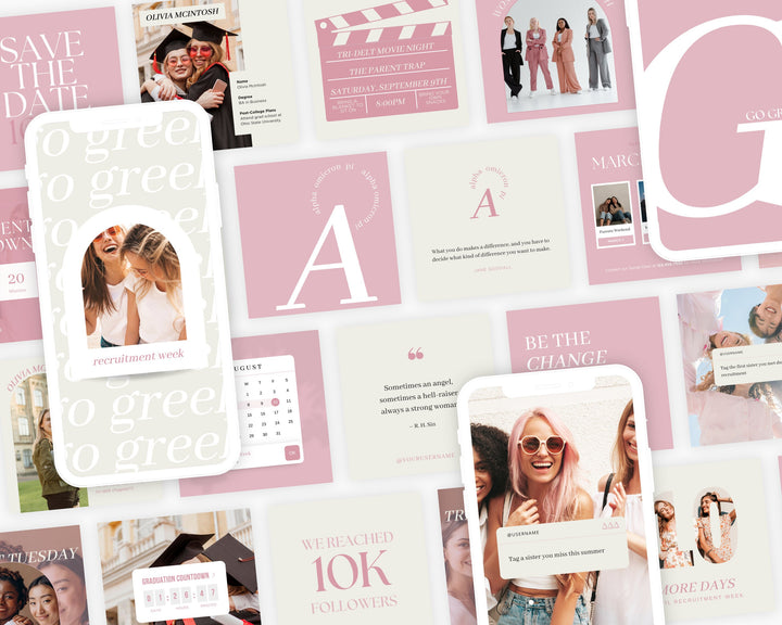 Greek Life Social Media Template Bundle | PINK, Editable on Canva, Digital Template Download, Sorority Templates