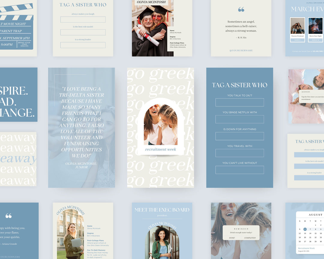 Greek Life Social Media Template Bundle | BLUE, Editable on Canva, Digital Template Download, Sorority Templates