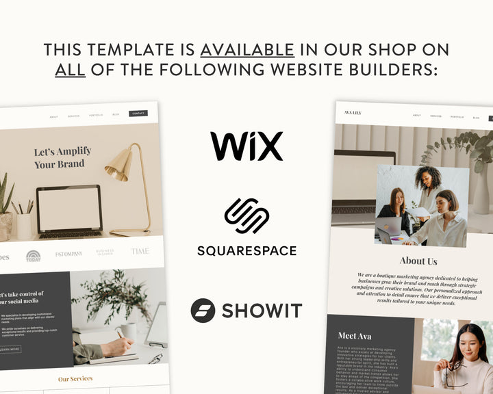 SQUARESPACE Website Template for Social Media Marketing, Graphic Design, Coaches, Blogs, E-Commerce, | AVA LILY Theme | Modern Minimal