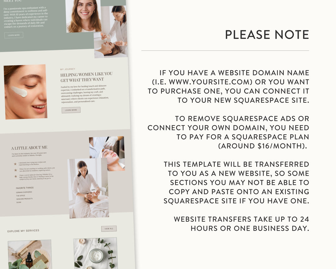 SQUARESPACE Website Template for Spas, Salons, Wellness Centers, Coaches, Influencers | SERENITY SPA Theme | Modern Minimal