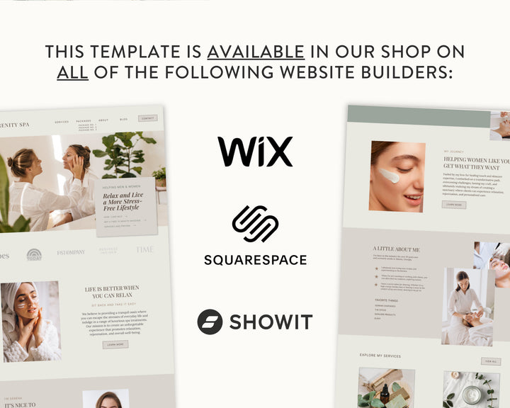 SQUARESPACE Website Template for Spas, Salons, Wellness Centers, Coaches, Influencers | SERENITY SPA Theme | Modern Minimal