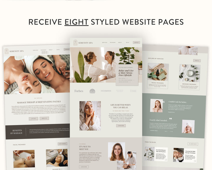 SQUARESPACE Website Template for Spas, Salons, Wellness Centers, Coaches, Influencers | SERENITY SPA Theme | Modern Minimal