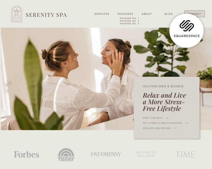 SQUARESPACE Website Template for Spas, Salons, Wellness Centers, Coaches, Influencers | SERENITY SPA Theme | Modern Minimal