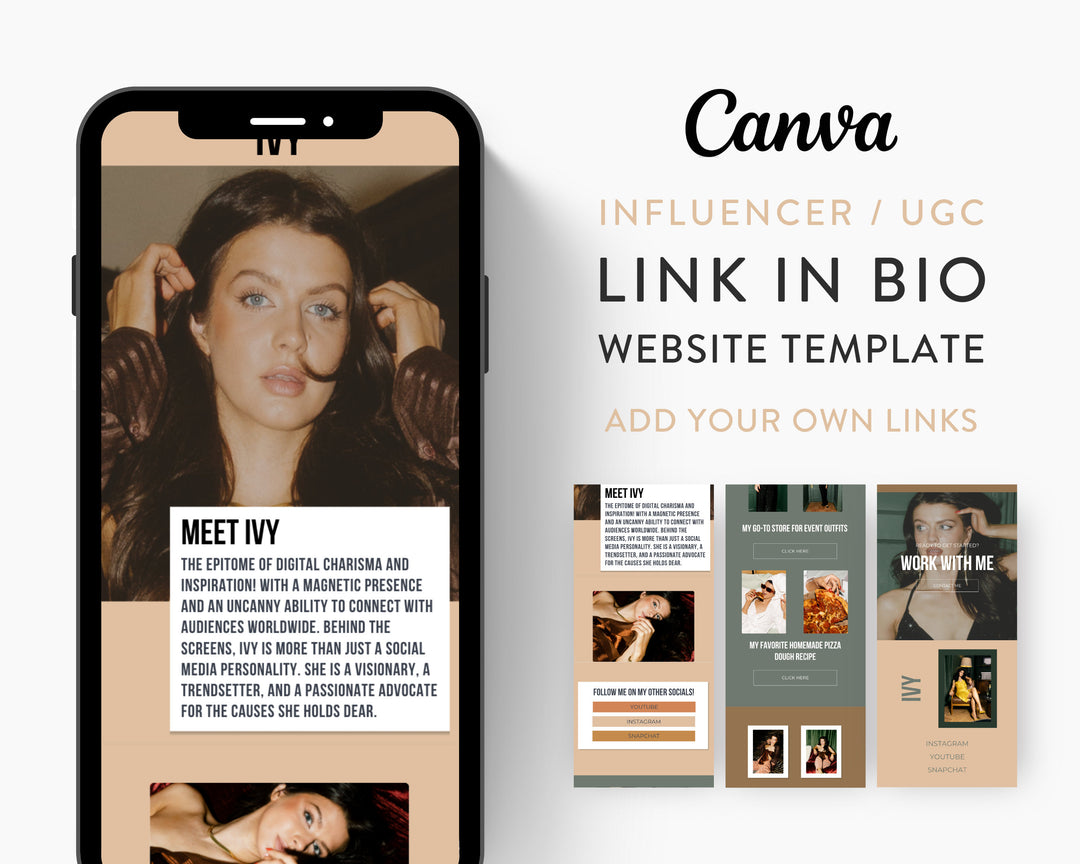 Canva Link in Bio Template for Social Media Marketing, Influencers, Coaches, Blogs, UGC Creators | IVY Theme | Modern Minimal