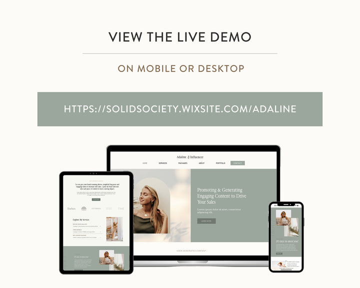 WIX Website Template for Social Media Marketing, Graphic Design, Coaches, Blogs, UGC Creators | ADALINE Theme | Modern Minimal Neutral