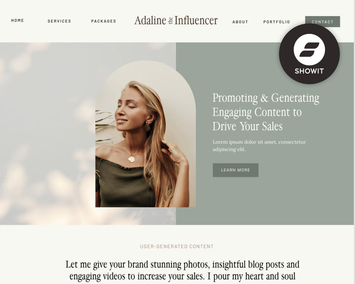 ShowIt Website Template for Social Media Marketing, Graphic Design, Influencers, Blogs, Virtual Assistant | ADALINE Theme | Modern Minimal