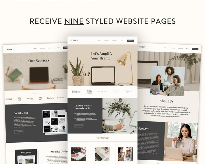 ShowIt Website Template for Social Media Marketing, Graphic Design, Coaches, Blogs, Virtual Assistant | AVA LILY Theme | Modern Minimal