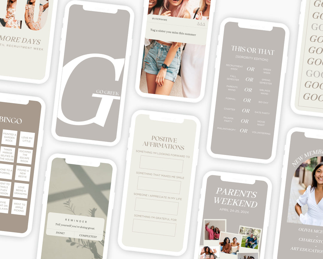 Greek Life Social Media Template Bundle | NEUTRAL, Editable on Canva, Digital Template Download, Sorority Templates