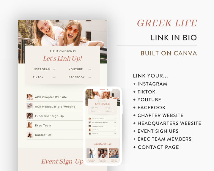Greek Life Canva Link In Bio Template | PINK, Digital Template, Sorority Link in Bio Template