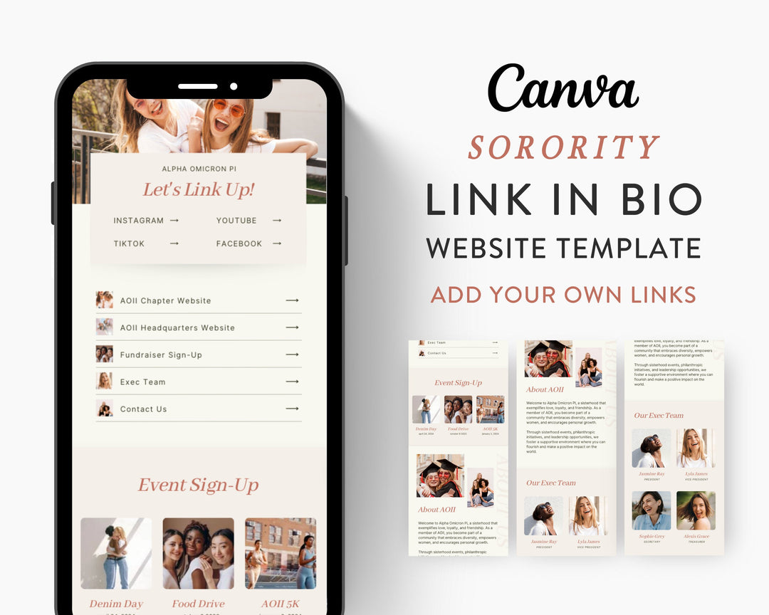 Greek Life Canva Link In Bio Template | PINK, Digital Template, Sorority Link in Bio Template