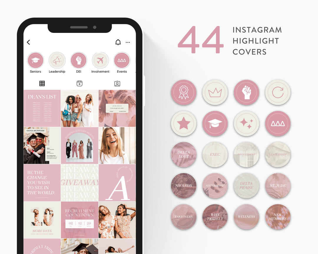 Greek Life Social Media Template Bundle | PINK, Editable on Canva, Digital Template Download, Sorority Templates