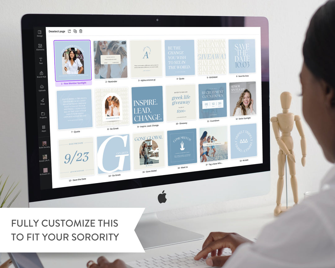 Greek Life Social Media Template Bundle | BLUE, Editable on Canva, Digital Template Download, Sorority Templates