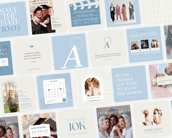 Greek Life Social Media Template Bundle | BLUE, Editable on Canva, Digital Template Download, Sorority Templates