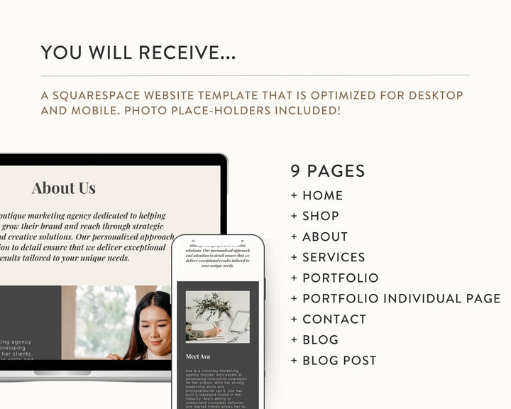 SQUARESPACE Website Template for Social Media Marketing, Graphic Design, Coaches, Blogs, E-Commerce, | AVA LILY Theme | Modern Minimal