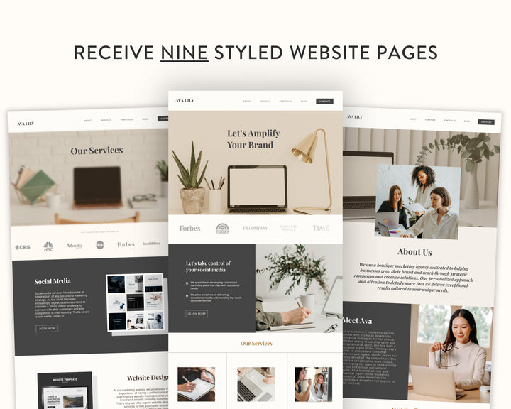 SQUARESPACE Website Template for Social Media Marketing, Graphic Design, Coaches, Blogs, E-Commerce, | AVA LILY Theme | Modern Minimal