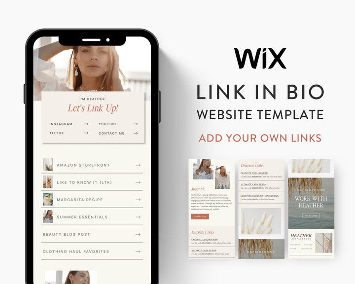 WIX Link in Bio Template for Social Media Marketing, Influencers, Coaches, Blogs, UGC Creators | HEATHER Theme | Modern Minimal