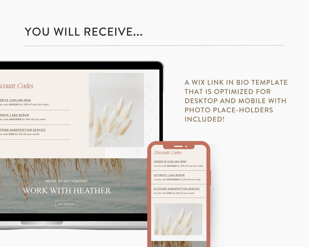 WIX Link in Bio Template for Social Media Marketing, Influencers, Coaches, Blogs, UGC Creators | HEATHER Theme | Modern Minimal
