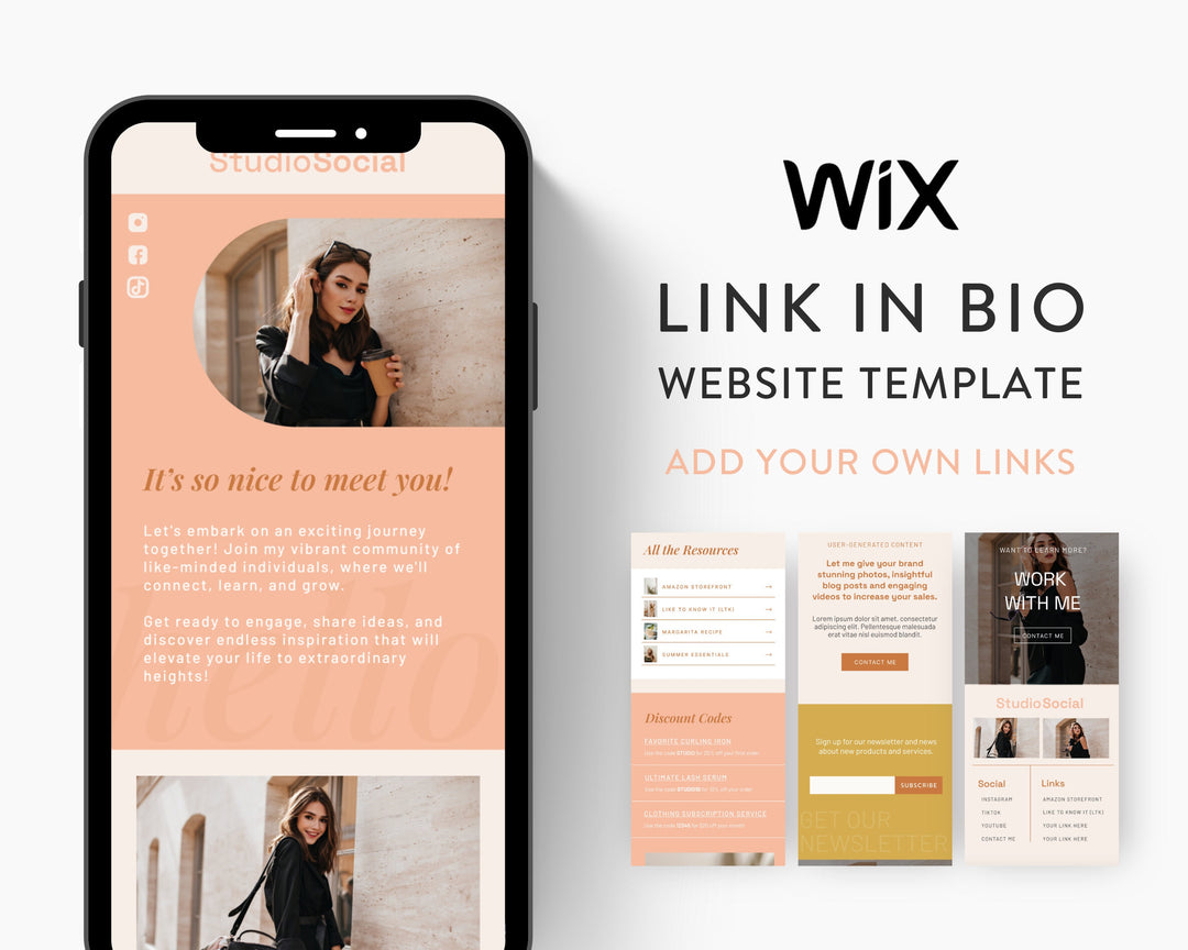 WIX Link in Bio Template for Social Media Marketing, Coaches, Influencers, Blogs, UGC Creators | STUDIOSOCIAL Theme | Modern Minimal