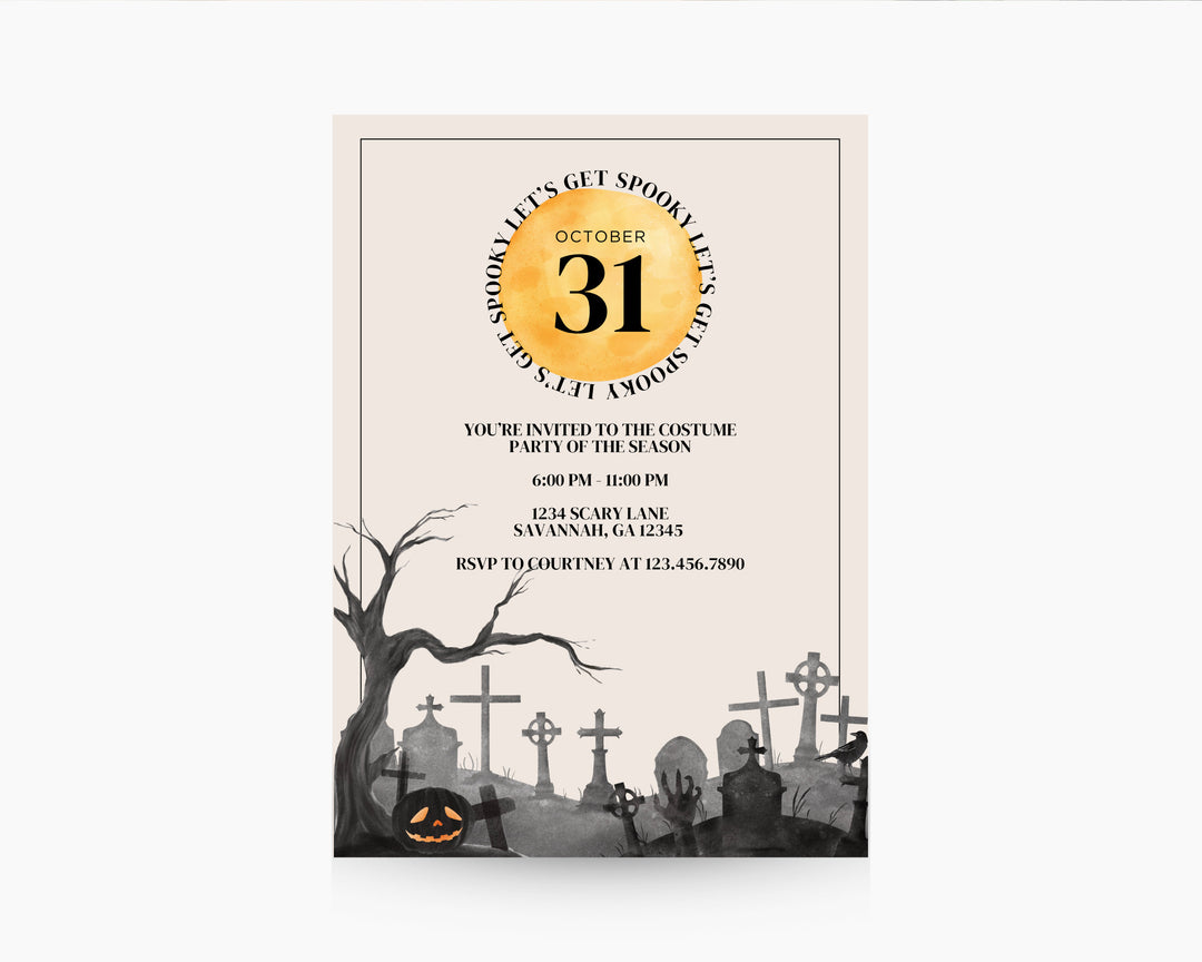 Halloween Party Invitation Vertical, Edit on Canva, Digital Download, Printable Template Card, Digital Mobile Halloween Party Invite