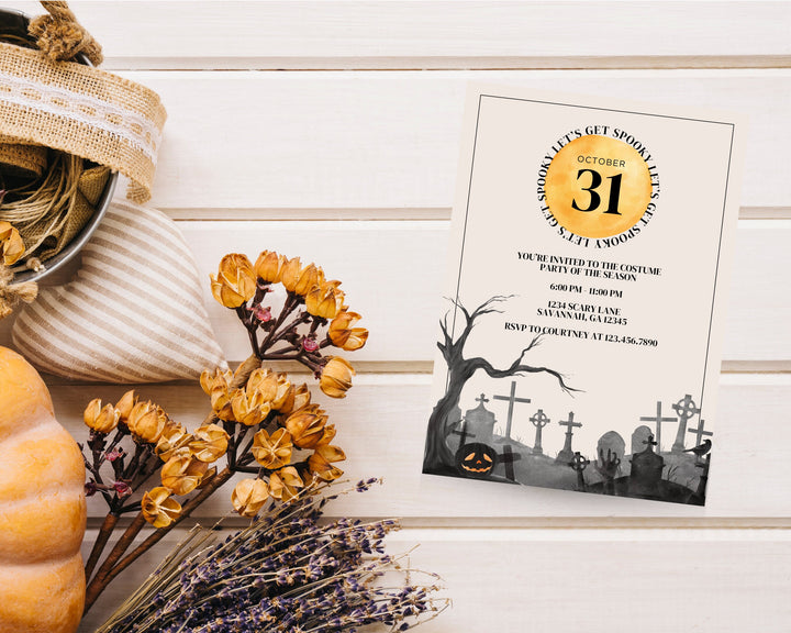 Halloween Party Invitation Vertical, Edit on Canva, Digital Download, Printable Template Card, Digital Mobile Halloween Party Invite