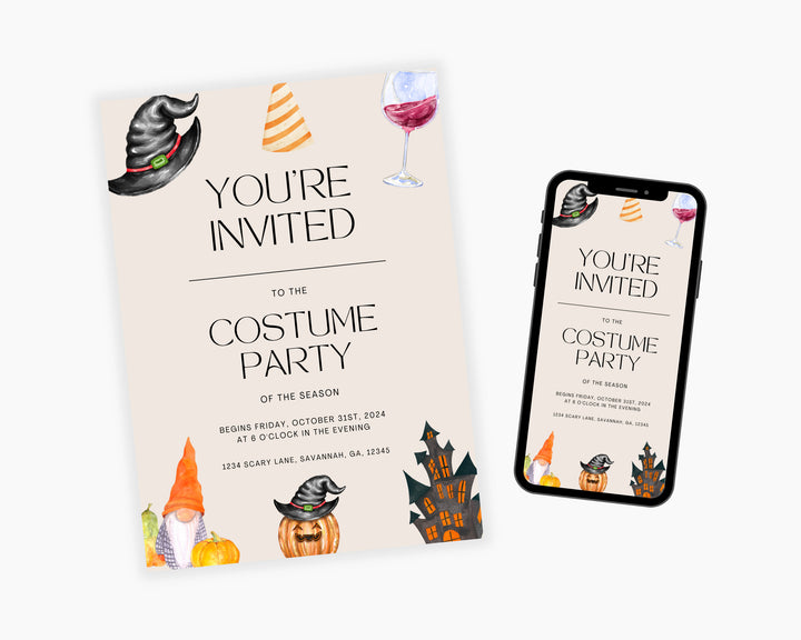 Halloween Party Invitation Vertical, Edit on Canva, Digital Download, Printable Template Card, Digital Mobile Halloween Party Invite