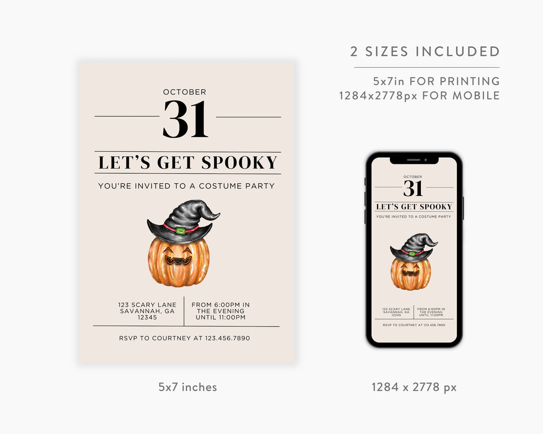 Halloween Party Invitation Vertical, Edit on Canva, Digital Download, Printable Template Card, Digital Mobile Halloween Party Invite