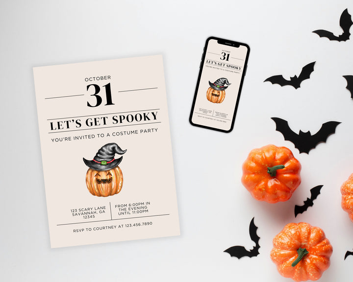 Halloween Party Invitation Vertical, Edit on Canva, Digital Download, Printable Template Card, Digital Mobile Halloween Party Invite