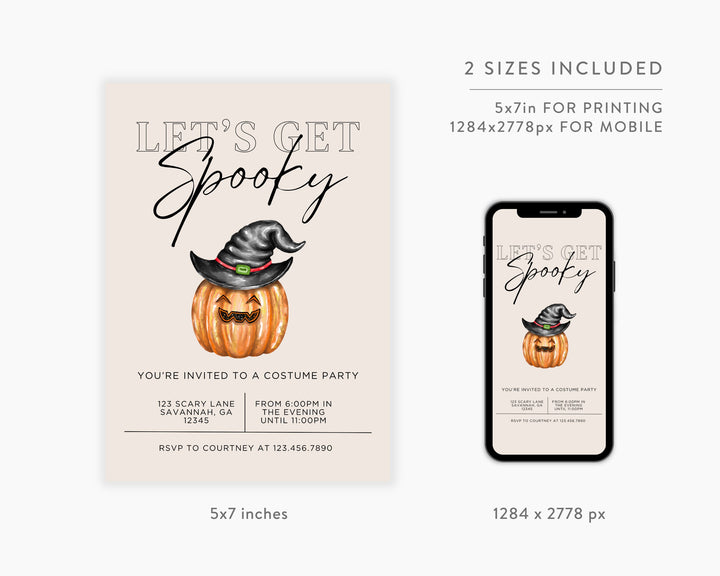 Halloween Party Invitation Vertical, Edit on Canva, Digital Download, Printable Template Card, Digital Mobile Halloween Party Invite