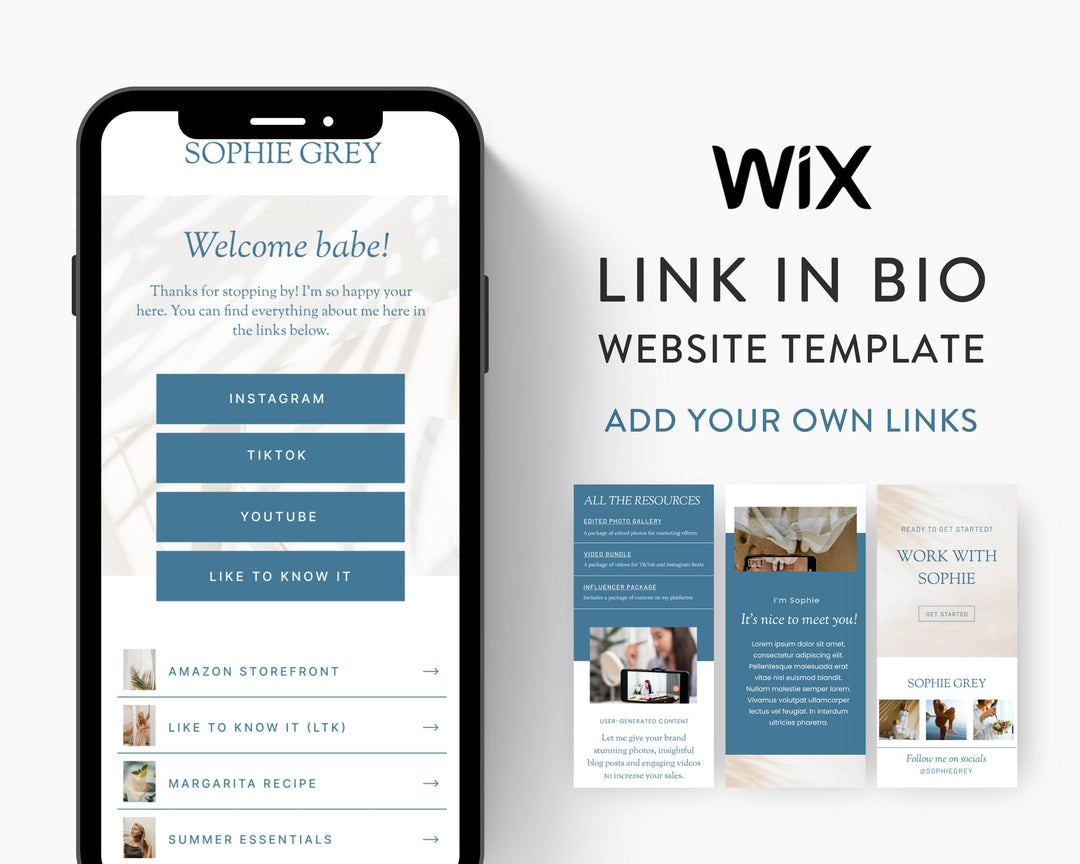 WIX Link in Bio Template for Social Media Marketing, Coaches, Influencers, Blogs, UGC & Content Creators | SOPHIEGREY Theme | Modern Minimal