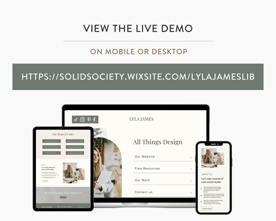 WIX Link in Bio Template for Social Media Marketing, Coaches, Influencers, Blogs, UGC & Content Creators | LYLAJAMES Theme | Modern Minimal